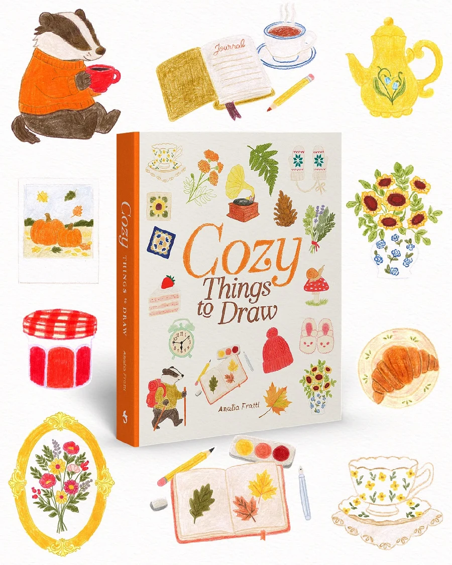 Illustrated Cozy Things to Draw campaign artwork by Analia Fratti.